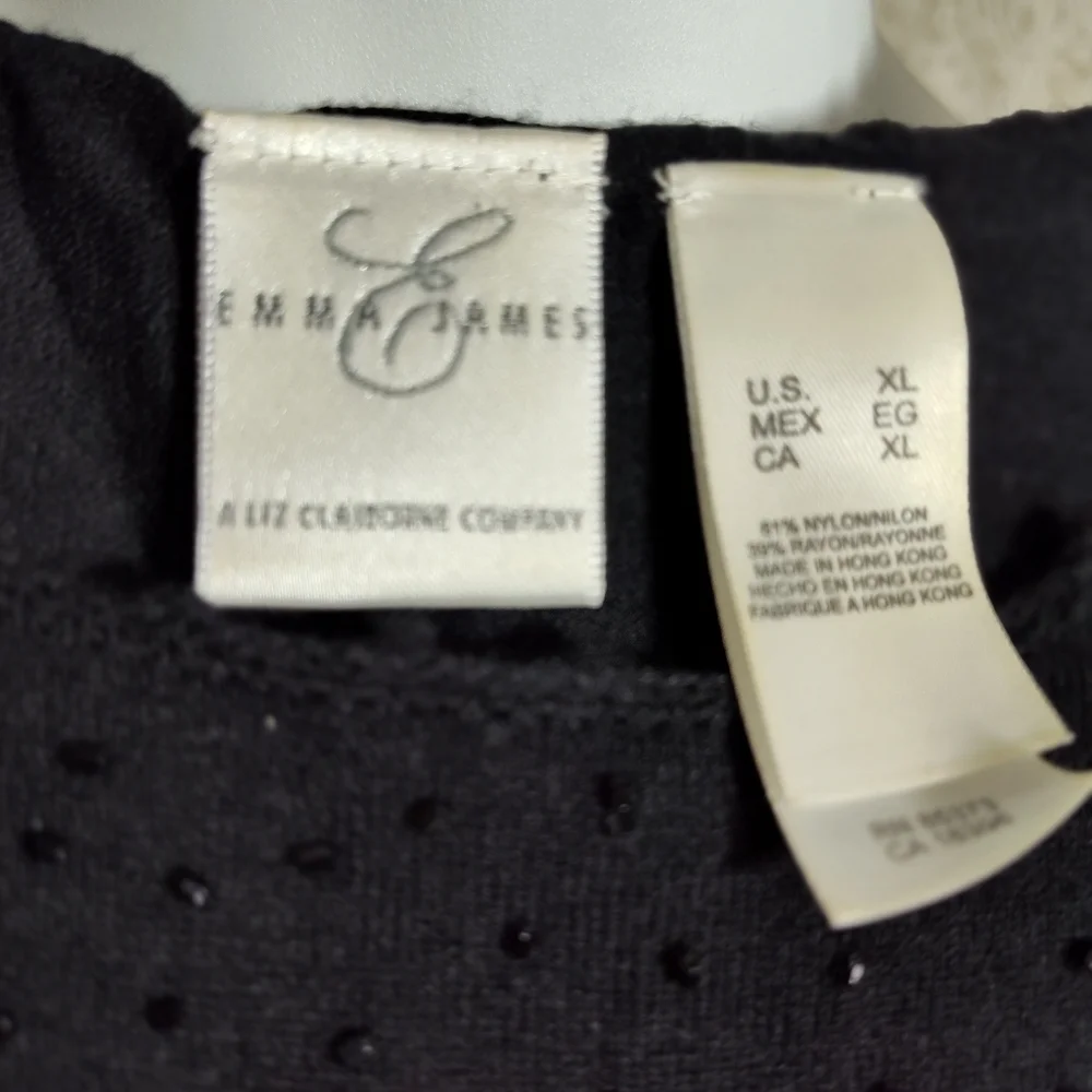 Emma James Rich Black Beaded Button-Up Cardigan And Tank Matched Set